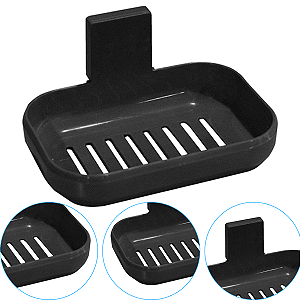 Saboneteira Com Suporte de fixação Adesivo Para Parede Preto