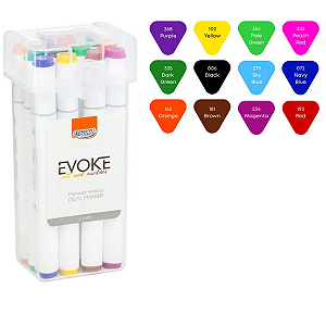 12 Canetas Marcadora Desenho Artístico Brw Evoke Dual Marker