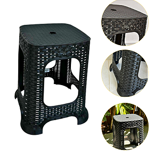 Banco Banqueta Resistênte Rattan Banquinho Cor Preto