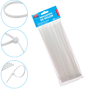 Abraçadeira Enforca gato 100 unidades 3.6 X 300MM Branca