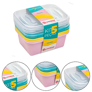 Kit 5 Potes Plástico Tampa Organiza Alimentos 750ml Jaguar