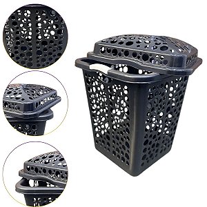 Cesto De Roupas Multiuso Organizador Com Tampa Preto 80 Lts