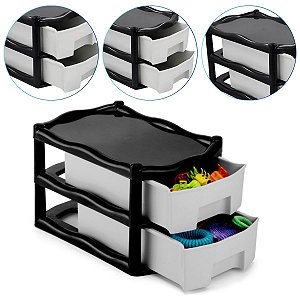 Organizador Gaveteiro Retang. Medio C/ 2 Gavetas Cor Preto