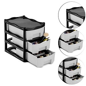 Organizador Para Esmaltes e Batons Com 3 Gavetas Cor Preto