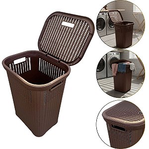 Cesto Rattan De Roupas Organizador C/ Tampa Cor Coffe 50 Lts