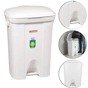 Lixeira 72 Litros Reforçada Com Pedal Alça e Tampa 299/01 Branca Sanremo