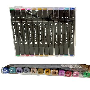 Pincel Marcador Artistico Permanente Ponta Dupla 12 Cores