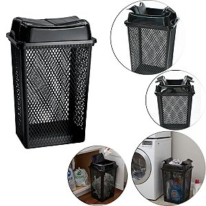 Cesto De Roupas Multiuso Telado Com Tampa Articulável 49 Lts