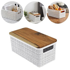 Cesto Caixa Organizadora Juta Com Tampa Teca Branca 3,7 lts