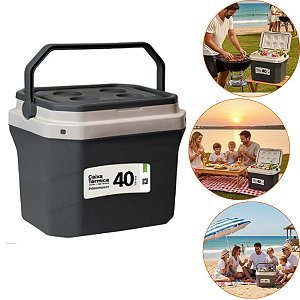 Caixa Térmica Com alça 40 Litros Praia Piscina Cor Chumbo