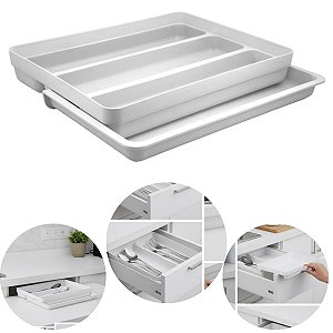 Organizador Gaveta Porta Utensílios Talheres Extensível Multiuso Cozinha Cor Branco