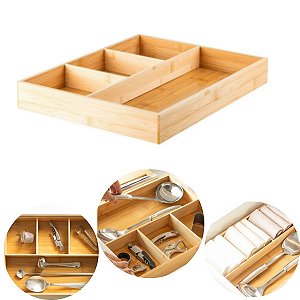 Organizador De Gaveta Bambu Modular Porta Talher Utensilios Cor Marrom-claro
