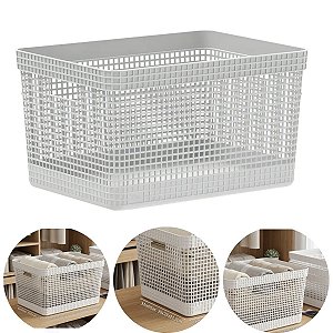 Caixa Organizadora Grid Grande 20l Cesto Roupas Multiuso Cor Branco