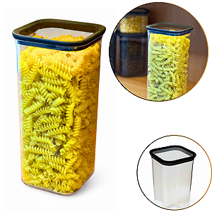 Pote Hermético Porta Mantimentos Acrílico Quadrado Transparente 10,8x10,8x22,8CM 1,7L 123 Organizei