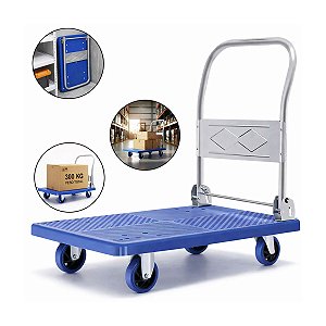 Carrinho Plataforma De Carga Reforçado Dobrável 300kgs Cor Azul