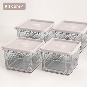 4 Pote Para Alimentos Transparente Prisma 850ml Com Tampa