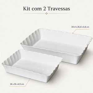 Kit Travessas Le Chef Brancas – 2 Peças 26x18x6,5cm e 34,4X26,4X6,6Cm