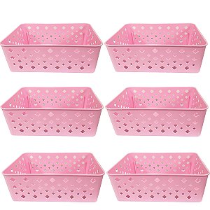 Kit 6 Cesto Multiuso Organizador Premium Rosa 123Organizei