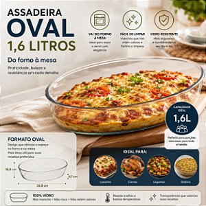 Assadeira Oval De Vidro Marinex 1,6L Nadir Original