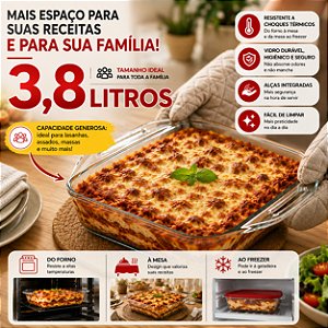 Assadeira De Vidro Quadrada Marinex Seletta 3,8L Com Alças