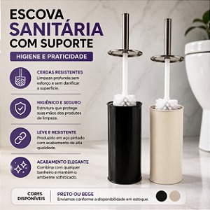 Escova Sanitária Preta Aço Com Suporte Banheiro Mor Colors
