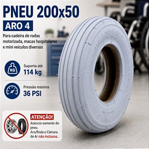 Pneu 200x50-4 Cinza Cadeira Rodas Maca Carrinho Onetools