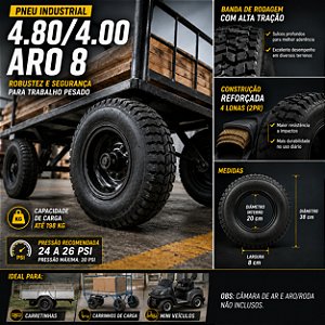 Pneu 4.80/4.00 Aro 8 Carretinha Carga 4 Lonas Onetools