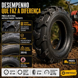 Pneu 4.00-8 Motocultivador Tratorito Cravos 4 Lonas Onetools