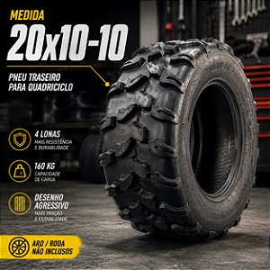 Pneu 20x10-10 Aro 10 Traseiro Quadriciclo 4 Lonas Onetools