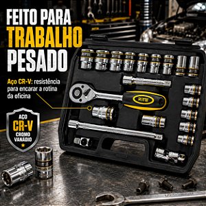 Jogo Soquete Estriado 1/2 Rotta376 22 Pçs Catraca CRV Maleta