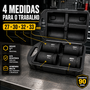 Kit Soquete Impacto 1 Polegada 4 Peças 27 30 32 33mm Pesado