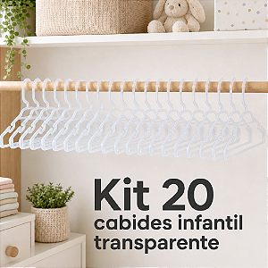 Kit 20 Cabides Infantil Transparente Reforçado 28x14 Trioplast