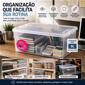 Caixa Organizadora UP 9L Transparente Com Tampa prática 38CM