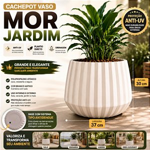 Vaso Cachepot 37cm Branco Antigo Vaso para Planta Com Prato