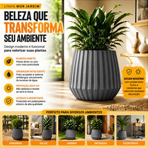 Vaso Cachepot Mor 31cm Cinza Jardim Para Plantas Com Prato
