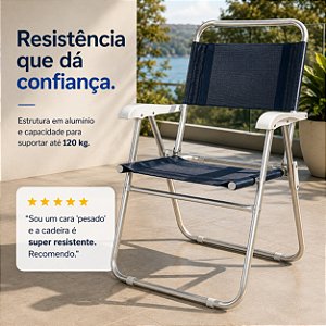 Cadeira Mor Master Alumínio Azul Dobrável Camping 120kg