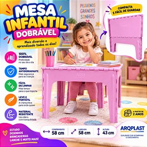 Mesa Infantil Criança Estudo Dobrável Cor Azul Plástica 57cm