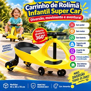 Carrinho Infantil Super Car Cor Amarelo Volante Gira 360