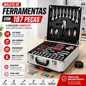 Maleta Jogo Ferramentas 187 Peças Profissional Mala Aluminio Cor Prateado EDA  0ZK