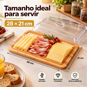 Porta Frios Queijo Presunto  BPA free Base de Bambu 28x21cm
