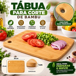 Tábua Bambú P/ Corte 100% 28cm Natural Cozinha Carne Legumes