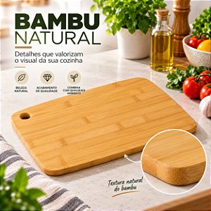 Tábua de Corte de Bambu Retangular 33x24 cm Com Alça