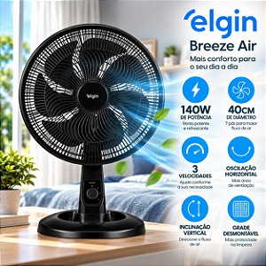 Ventilador Breeze Air 40cm 7 Pás Preto 140w Diâmetro 40 Cm