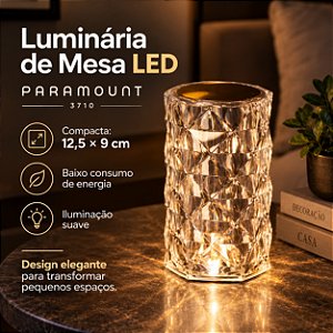 Luminária De Mesa Led Cristal Recarregavel Com Touch 12,5cm