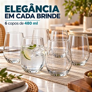 Jogo Copos Vidro Dubai Long Drink Água 480ml Nadir 6 Peças