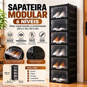 Sapateira Vertical Dobrável Calçados 6 Andares Cor Preta