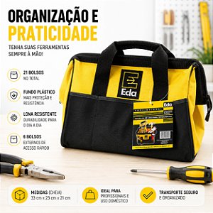 Bolsa Lona Ferramentas Eda 9SQ Amarelo 21 Bolsos Profissional EDA 9SQ