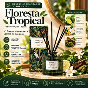 Difusor Ambiente Com Varetas Perfume Floresta Tropical 100ml
