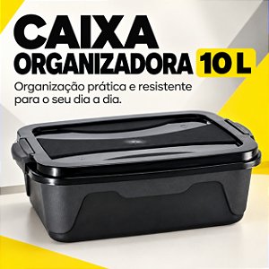 Caixa Organizadora Multiuso Cor Preta Com tampa 10 litros