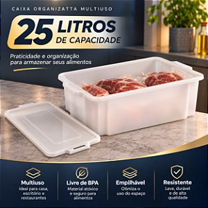 Caixa Organizadora Multiuso 25L Branca 55x36x17cm Empilhável